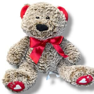 Animal Adventure Plush Teddy Bear Heart Frosted Stuffed Nursery Decor Ribbon 12"